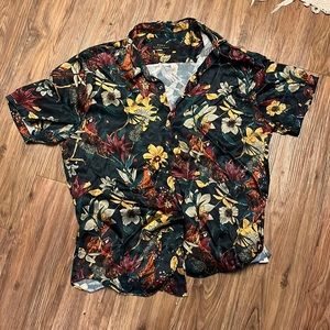 Zara Mens Floral Relaxed fit Satin Button Up Short Sleeve
